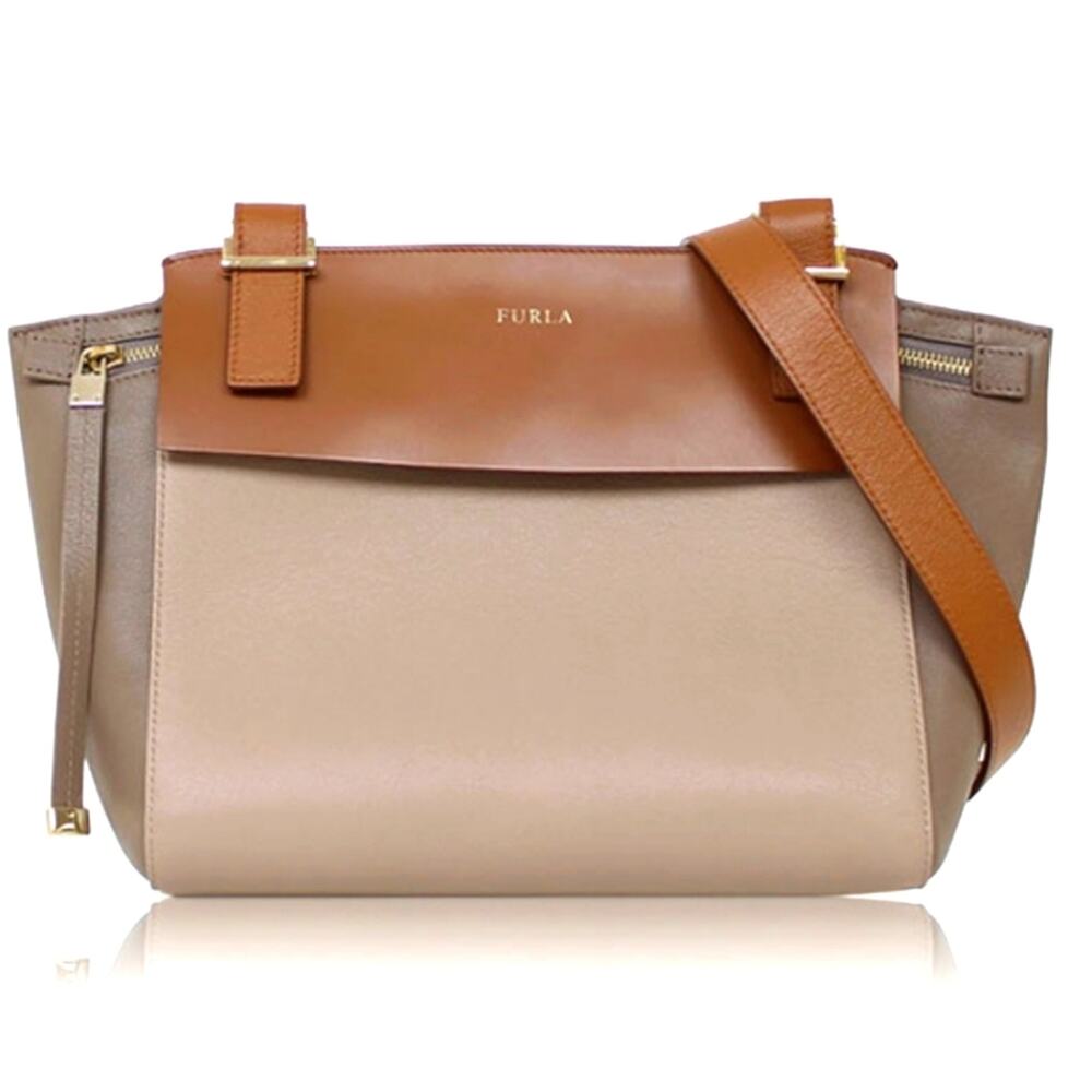 NWT$675 Furla Dolce Vita Multi Tone Leather Shoulder Crossbody Bag Tote